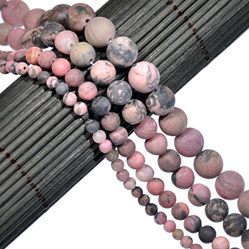 AD Beads Beautiful Natural Matte Gemstone Round Spacer Loose Beads 4-12mm (6mm, 26 Matte Rhodonite) - color: 26 Matte Rhodonite, size: 6mm