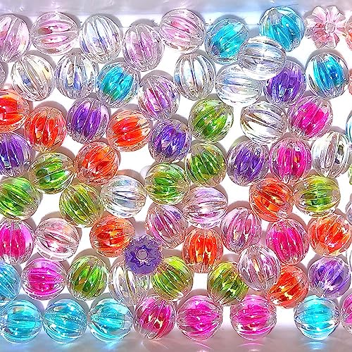 Mixed Lots Shiny AB Color Acrylic Pumpkin Bead DIY Beading Hairband Bracelets Necklace Craft Embelishment (Mixed Colors-Pumpkin) - color: Mixed Colors-Pumpkin