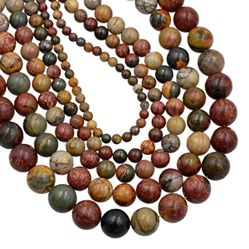 AD Beads Natural Gemstone Round Loose Beads 15" for Bracelet Necklace Earrings Jwelery Making Crafts DIY (4mm, Multicolor Picasso Jasper) - color: Multicolor Picasso Jasper, size: 4mm
