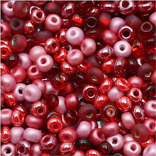 Jablonex Czech Seed Beads, 1-Ounce, Size 6/0, Valentine's Day Red and Pink