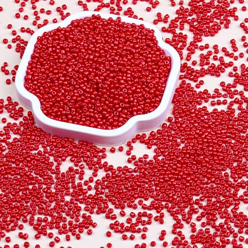 8/0 Glass Seed Beads Bulk, Bright Red 3mm Tiny Round Craft Seed Bead, Small Mini Pony Beads for Jewelry Making Bracelet Necklace Wrist Beading Weaving Supplies, 2500pcs - color: Bright Red