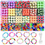 1000PCS Polymer Clay Beads Bracelet Making kit, 24 Style Cute Fun Beads Fruit Beads Charms for Jewelry Necklace Earring Making DIY Accessories for Women Girls - color: D1#Style 4
