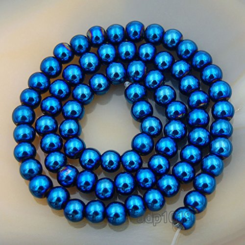 AD Beads Natural Faceted & Smooth Metallic Hematite Round Gemstone Loose Beads 16" 2mm 3mm 4mm 6mm 8mm 10mm (6mm, Metallic Blue (Smooth)) - color: Metallic Blue (Smooth), size: 6mm