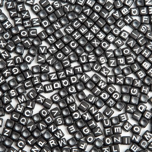 1000pcs Square Black Letter Beads Acrylic 6x6mm Cube Beads for Bracelets Necklaces and Jewelry Making Alphabet Bead - color: Black-White