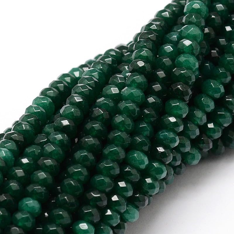 115pcs/strand Dyed Natural Jade Rondelle Beads, 4x2mm Faceted Crystal Stone Smooth Loose Spacer Beads for Jewelry Making Bracelets Earrings DIY Beading Craft Supplies, Dark Green - color: Dark Green