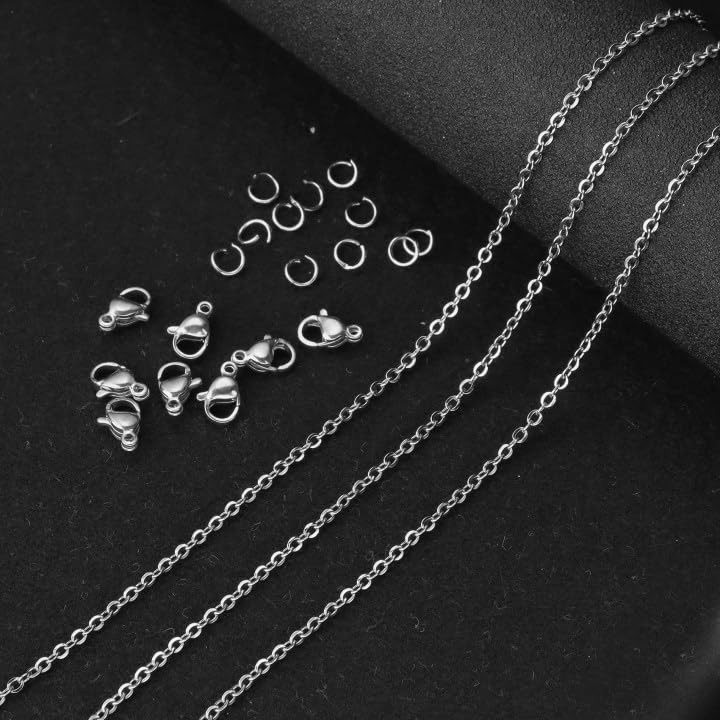 Topacket 33Feet Stainless Steel Necklace Chains Cable Link Chains for Jewelry Making DIY Craft Kit with Lobster Clasps Jump Rings - color: Stainless Steel, size: 1.5mm