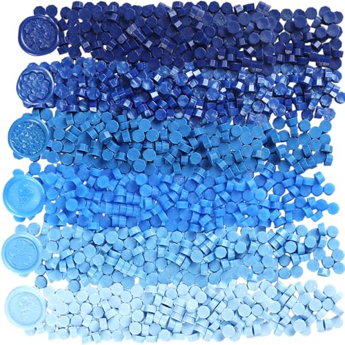 600pcs Metallic Wax Seal Beads,6 Assorted Metallic Color Sealing Wax Beads Ideal for Wax Seal Stamp Wedding Letter Envelope Decor Wine Bottle Wax Sealing (Blue Series) - color: Blue