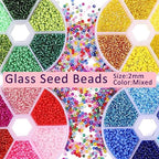 1 Box 3900pcs Mixed Color 2mm Glass Seed Beads-Small Round Spacer Loose Czech Beads for Jewelry Making Embroidery Accessories, (Green) - color: Green