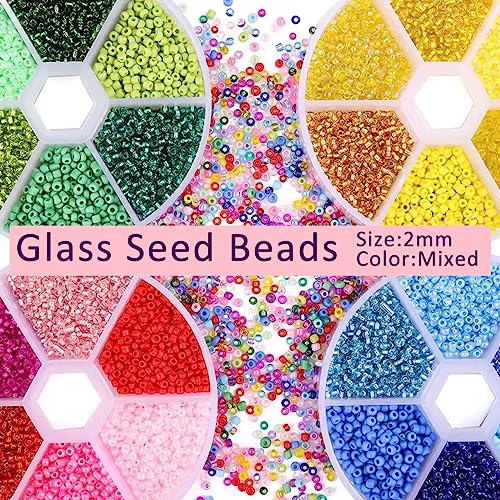 1 Box 3900pcs Mixed Color 2mm Glass Seed Beads-Small Round Spacer Loose Czech Beads for Jewelry Making Embroidery Accessories, (Yellow) - color: Yellow