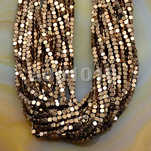 AD Beads Natural Hematite Gemstone Faceted Square Cube Loose Beads 16" 2x2mm 4x4mm (4x4mm, Metallic Copper) - color: Metallic Copper, size: 4x4mm