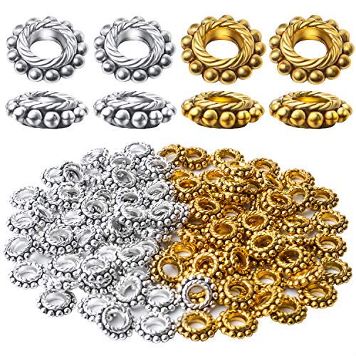 100pcs Alloy 8mm Spacer Beads - Jewelry Spacer Beads with A Box for DIY Bracelet Making (Antique Silver and Antique Gold)
