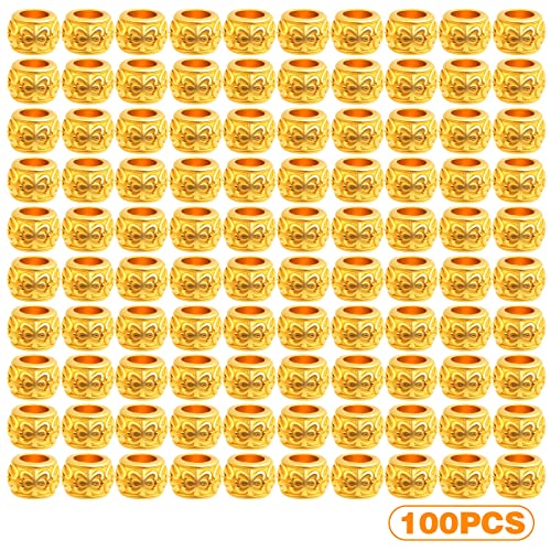 100pcs Bright Golden Rondelle Spacer Beads European Large Hole Tube Column Loose Accessories for DIY Bracelet Necklace Jewelry Making, Hole: 4.5 mm - color: Bright Golden