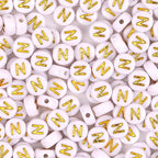 300Pcs Letter Beads N 4X7mm Gold Alphabet Beads Acrylic Round Shape Loose Beads for Name Bracelets Necklaces Key Chains DIY Jewelry Making (N) - color: Gold, size: N
