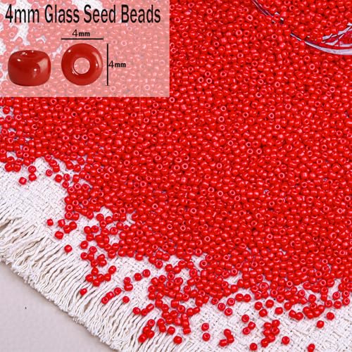 2000pcs Glass Seed Beads Bulk, 4mm 6/0 Mini Pony Spacer Small Individual Color Seed Beads for DIY Bracelet Necklaces Wrist Jewelry Making, Bright Red - color: Bright Red