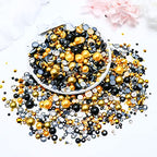 60g Mix Flatback Pearls and Rhinestone, 2mm-10mm Mix Rhinestones and Pearls for Crafts Tumblers Shoes Nails Face Art, with Picker Pen, Black|Gold|Yellow - color: Brown Sugar Blend | Mix Black | Gold | Yellow