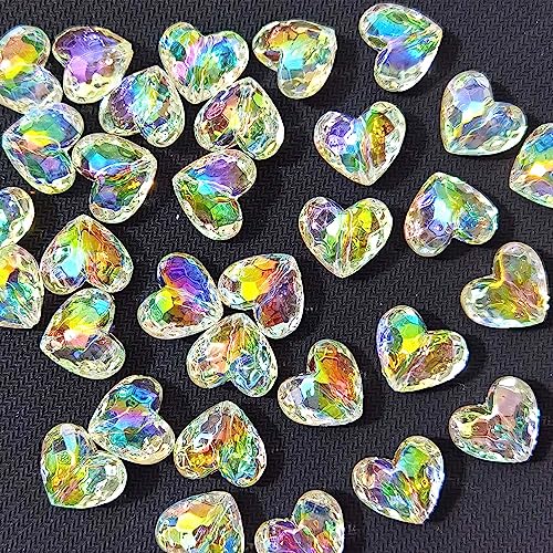 Mixed Lots Shiny AB Color Acrylic Faceted Heart Bead DIY Beading Hairband Bracelets Necklace Craft Embelishment (Clear AB-Heart) - color: Clear AB-Heart