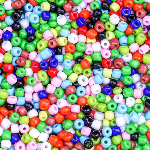 2000pcs Glass Seed Beads Bulk, 4mm 6/0 Mini Pony Spacer Small Individual Color Seed Beads for DIY Bracelet Necklaces Wrist Jewelry Making, Multicolored - color: Multicolored