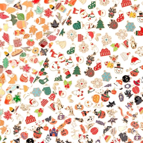 SANNIX 350Pcs Holiday Charm, Mixed Fall Thanksgiving Halloween Christmas Charms Jewelry Bangle Pendants for Bracelet Necklaces Earrings Making Supplies - color: Holiday Assorted Color