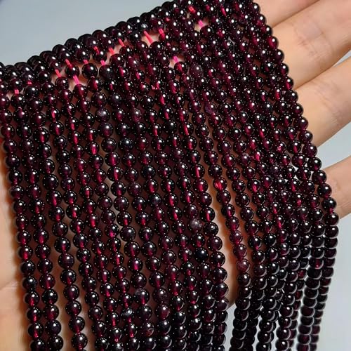 MJDCB Natural Stone Beads Garnet Round Loose Beads for Jewelry Making DIY Bracelet Necklace (4mm) - color: Garnet, size: 4mm