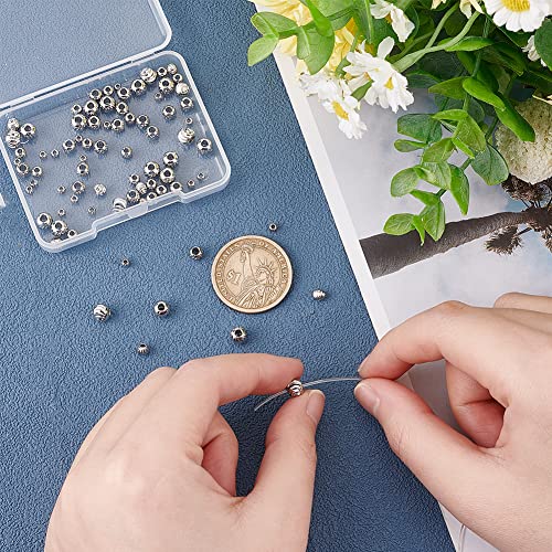 BENECREAT 80Pcs 4 Sizes Real Platinum Plated Spacer Beads, 3mm~6mm Round Brass Beads for Necklaces, Bracelets and Jewelry Making, 20Pcs/Size - color: Platinum