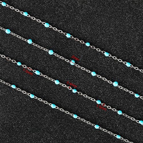 UMAOKANG 33 Feet/10M Stainless Steel Chain for Jewelry Making Light Blue Enamel Beaded Chain Bulk with Lobster Clasps and Jump Rings - color: Light Blue Bead-Steel
