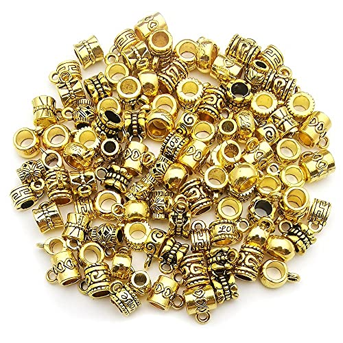 100 pcs Antique Gold Clasp Bail Beads Charms,Bail Tube Beads, Loose Spacer Bead,Bead Hanger Charm for Jewelry Making DIY Necklace Bracelet (M671) - color: M671
