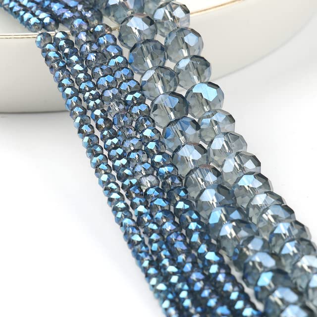 415pcs Rondelle Crystal Glass Beads 2mm 4mm 6mm 8mm Mixed Sizes, Faceted Briolette Spacer Czech Seed Loose Beads for DIY Jewelry Making (Blue) - color: Blue