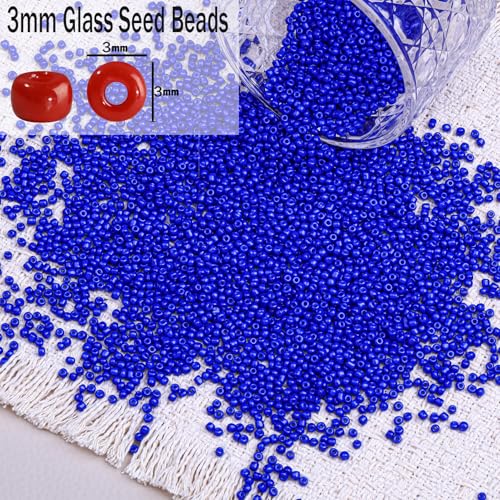 5000pcs Glass Seed Beads, 3mm 8/0 Small Individual Color Seed Beads Mini Pony Bulk for DIY Bracelet Necklaces Wrist Jewelry Making, Dark Blue - color: Dark Blue