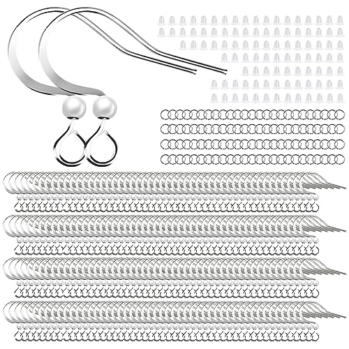 160 PCS/80 Pairs White Gold Tone Earring Hooks Hypoallergenic Ear Wires Fish Hooks with 100 PCS Clear Silicone Earring Backs and 100 PCS Jump Rings Earring Findings for DIY Jewelry Making - color: C style-White Gold Earring Hooks