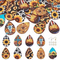 Elecrelive 36pcs Western Style Wood Earring Charms Cowhead Flower Big Teardrop Wood Pendants with Ear Hook & Jump Rings for DIY Jewelry Making - color: Western Style-3