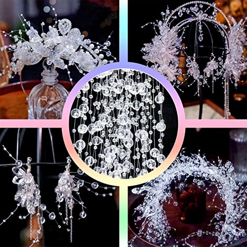 FQTANJU 200 Ft Acrylic Crystal Clear Beads String Roll, 8mm and 3mm Mixed, Party Garland Wedding Centerpieces Bridal Bouquet Crafts Decoration 60M - color: Crystal Clear