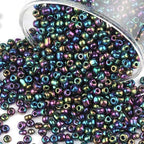 Size 4 mm 6/0 Glass Seed Beads, 2100 Pcs Small Mini Spacer Loose Pony Beads for Jewelry Making and DIY Crafts (Metallic Iris Black) - color: Metallic Iris Black, size: Large