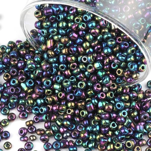 Size 4 mm 6/0 Glass Seed Beads, 2100 Pcs Small Mini Spacer Loose Pony Beads for Jewelry Making and DIY Crafts (Metallic Iris Black) - color: Metallic Iris Black, size: Large