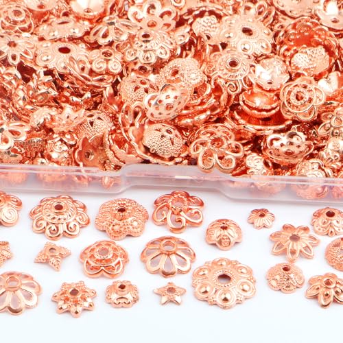 120 Gram Rose Golden Flower End Caps Cone Bead Caps Mixed Styles Spacer Beads Accessories with a Box for DIY Bracelet Necklace Crafts Jewelry Making - color: Rose Golden