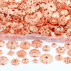 120 Gram Rose Golden Flower End Caps Cone Bead Caps Mixed Styles Spacer Beads Accessories with a Box for DIY Bracelet Necklace Crafts Jewelry Making - color: Rose Golden