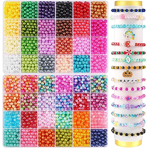 2400PCS Pearl Beads for Jewelry Making 48 Colorful 6mm Round Pearl Beads for Bracelets Making Kit Small Pearl Filler Beads for DIY Craft Necklace Earrings - size: 6MM-PEARL-BEADS