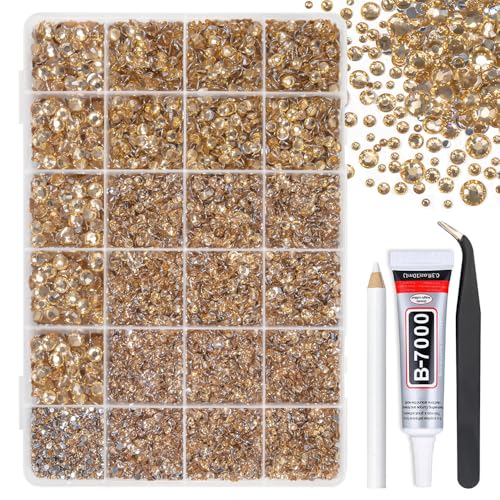 qiipii Champagne Crystal Resin Rhinestones w B7000 Jewelry Glue for Bedazzling Crafting 2mm-6mm Golden Flatback Stones Diamonds Crystals Gems Charms for Nails Face Makeup Tumblers Bottles DIY Crafts - color: Champagne, size: Crystal