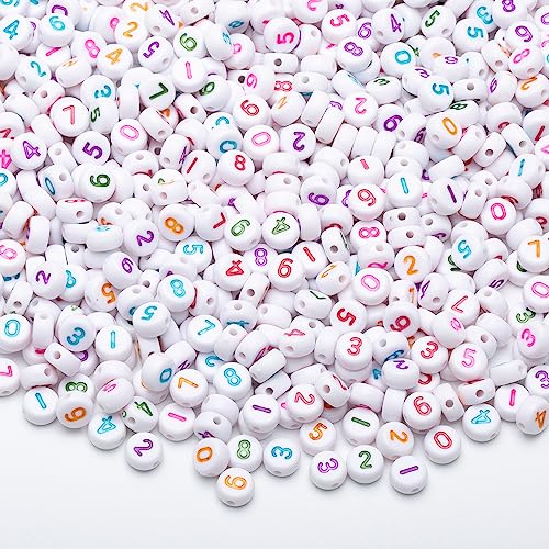 1000pcs Acrylic Number Beads 0-9 Round Number Beads 4x7mm Mixed Number Beads for Jewelry Making and DIY Bracelets, Necklaces, Key Chains (White/Colorful) - color: Gold-White