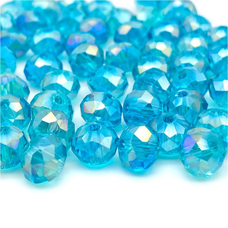 415pcs Rondelle Crystal Glass Beads 2mm 4mm 6mm 8mm Mixed Sizes, Faceted Briolette Spacer Czech Seed Loose Beads for DIY Jewelry Making (Sky Blue) - color: Sky Blue