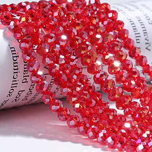 Jmassyang 8mm Briolette Rondelle Faceted AB Crystal Glass Beads for Jewelry Making Bracelets Necklaces Earrings (Red AB, 250pcs) - color: Red AB, size: 6x8mm