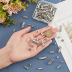 PH PandaHall 120Pcs Tibetan Silver Beads, 12 Style Large Hole Spacer Beads, Alloy Charms Assorted Column for Jewelry Making Crafts DIY
