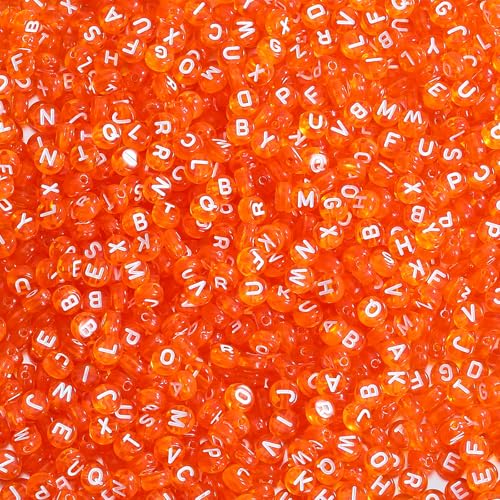 Ornaland 1480Pcs Orange Letter Beads for Jewelry Making Bulk 7x4MM Flat Small Acrylic Alphabet Letter Beads for Bracelets Earrings Necklaces DIY Supplies - color: Orange