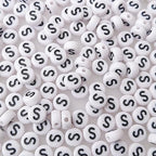 200+ Pieces 4x7mm Single S Letter Beads for Jewelry Making, White Round Acrylic Bulk Alphabet (Black on White) - size: Single Letter S 200+ Pcs