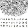 200PCS 1-5mm Hole Spacer Beads Tibetan Antique Silver Rondelle Spacers Bead, Assorted Styles Metal Filigree Loose Ball Bead Charms Kits for Bracelets Jewelry Making