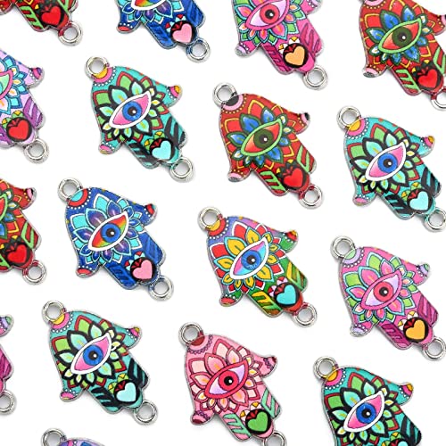 DanLingJewelry 50Pcs Random Color Religion Charms Hand of Hamsa with Evil Eye Charms for Bracelets Necklace Jewelry Making - color: 50pcs - Hamsa Hand - Random