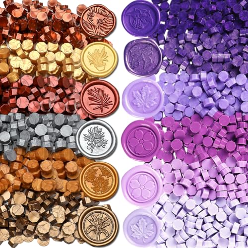 1200pcs Metallic and Purple Wax Seal Beads,12 Assorted Metallic Color Sealing Wax Beads Ideal for Wax Seal Stamp Wedding Letter Envelope Decor Wine Bottle Wax Sealing (Metallic&Purple) - color: Metallic&Purple