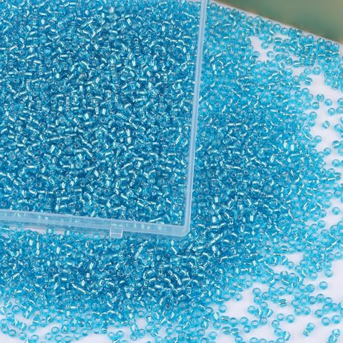 5100 Pcs Size 8/0 Glass Seed Beads, 3 mm Lake Blue Small Mini Spacer Loose Pony Beads for Jewelry Making and DIY Crafts - color: Lake Blue, size: Medium