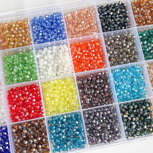 Rubdub 4800pcs 3mm Crystal Beads Bicone Bracelet Beads Bulk Small Faceted Glass Beads for Necklace Earring Keychain Dolls Jewelry Making (24 Colors Rainbow AB) - size: 3mm
