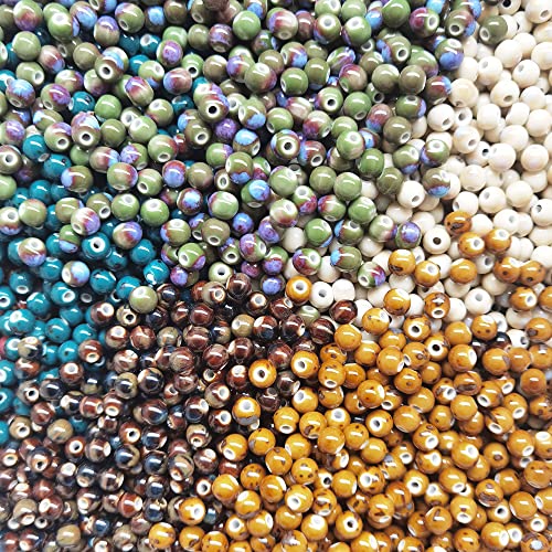 INSPIRELLE 180 Pieces Porcelain Beads Chinese NOT-Round Ceramic Beads 8mm for Handmade Jewelry Making Bracelets Necklace Making, Variable Glaze - color: Variable Glaze