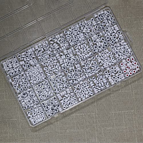 Melius Acrylic Letter Beads, 1450 Pcs 4x7mm Round Alphabet Beads in 28 Grid Box for Jewelry Making, DIY Bracelets (4x7mm, White) - color: White, size: 4x7mm